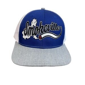 Smokeville Hat Cap Snap Back Blue Gray White Trucker Mesh Mens Richardson